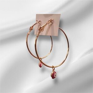 Evil Eye (Pink Charm) Gold Hoop Earrings